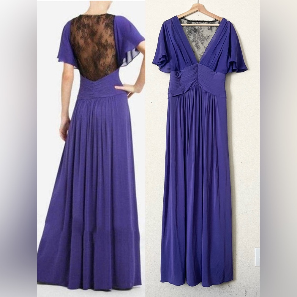 NWT BCBGMaxAzria LARGE Liz lace back full length gown in ‘Persian Blue’ Purple